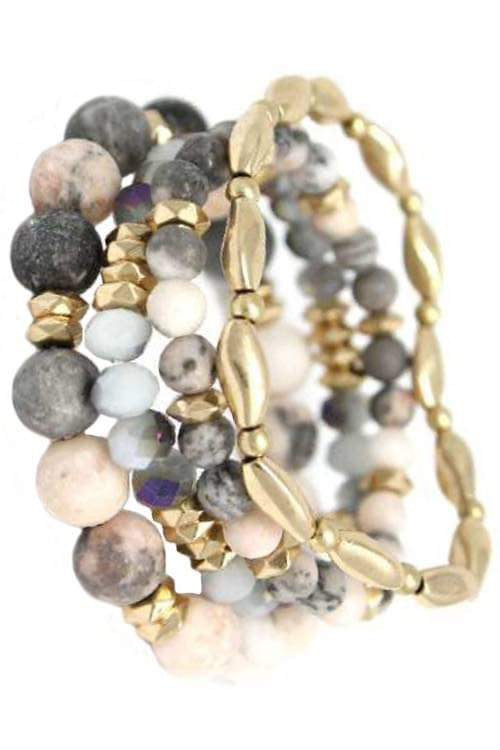 LIGHT PINK MARBLE AND GOLD BRACELET SET