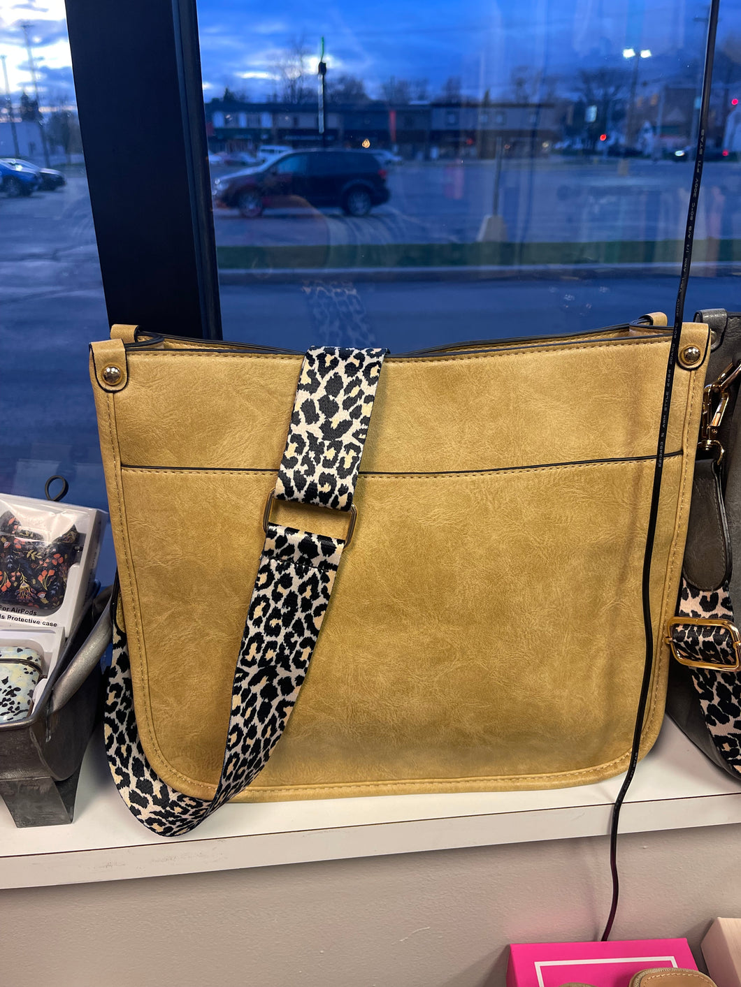 MARBLED KHAKI CROSSBODY LEOPARD STRAP