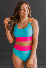 Load image into Gallery viewer, RAY OF SUNSHINE SWIM BOTTOMS BLUE&amp; BRIGHT PINK
