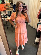 Load image into Gallery viewer, CORAL V-NECK TIERED DRESS
