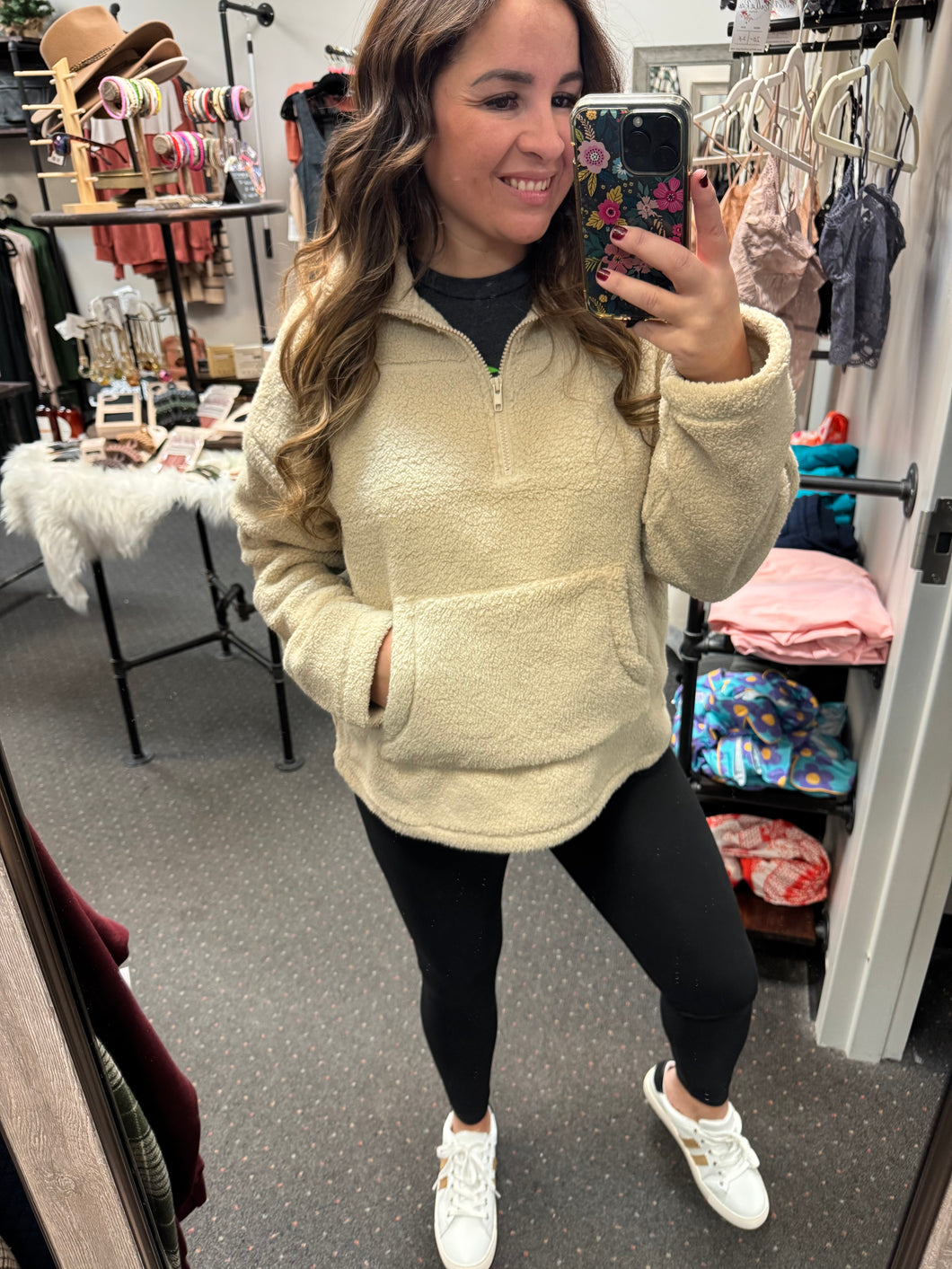 BEIGE FLEECE PULLOVER