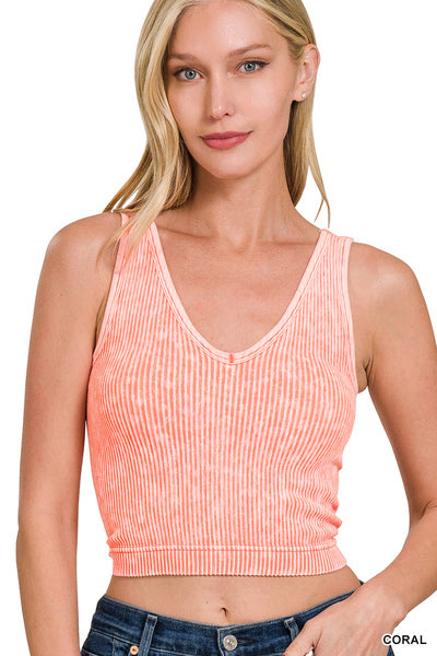 RIBBED CROPPED PADDED V-NECK BRAMI