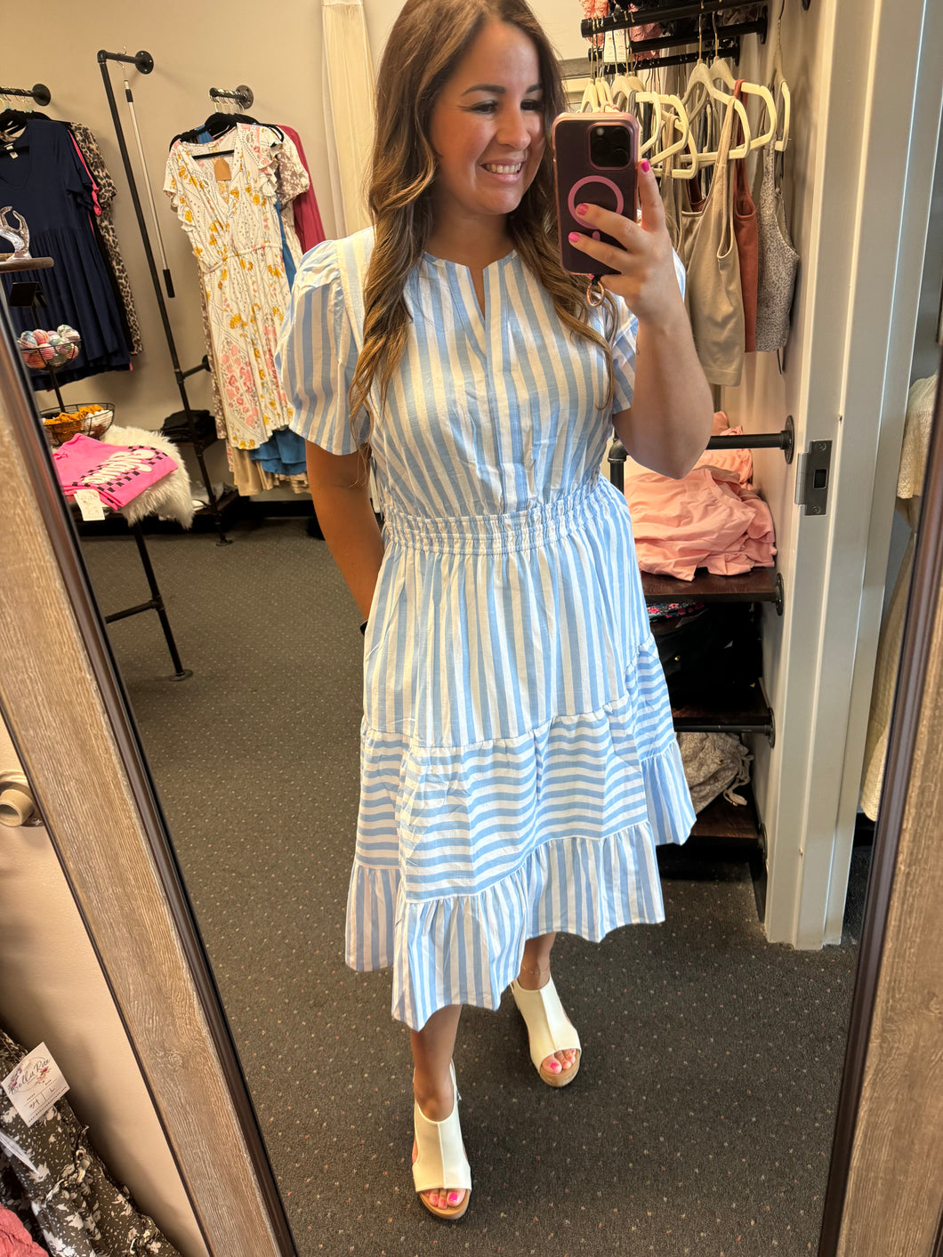 SANDY STRIPED PLUS SIZE EXCLUSIVE MIDI DRESS