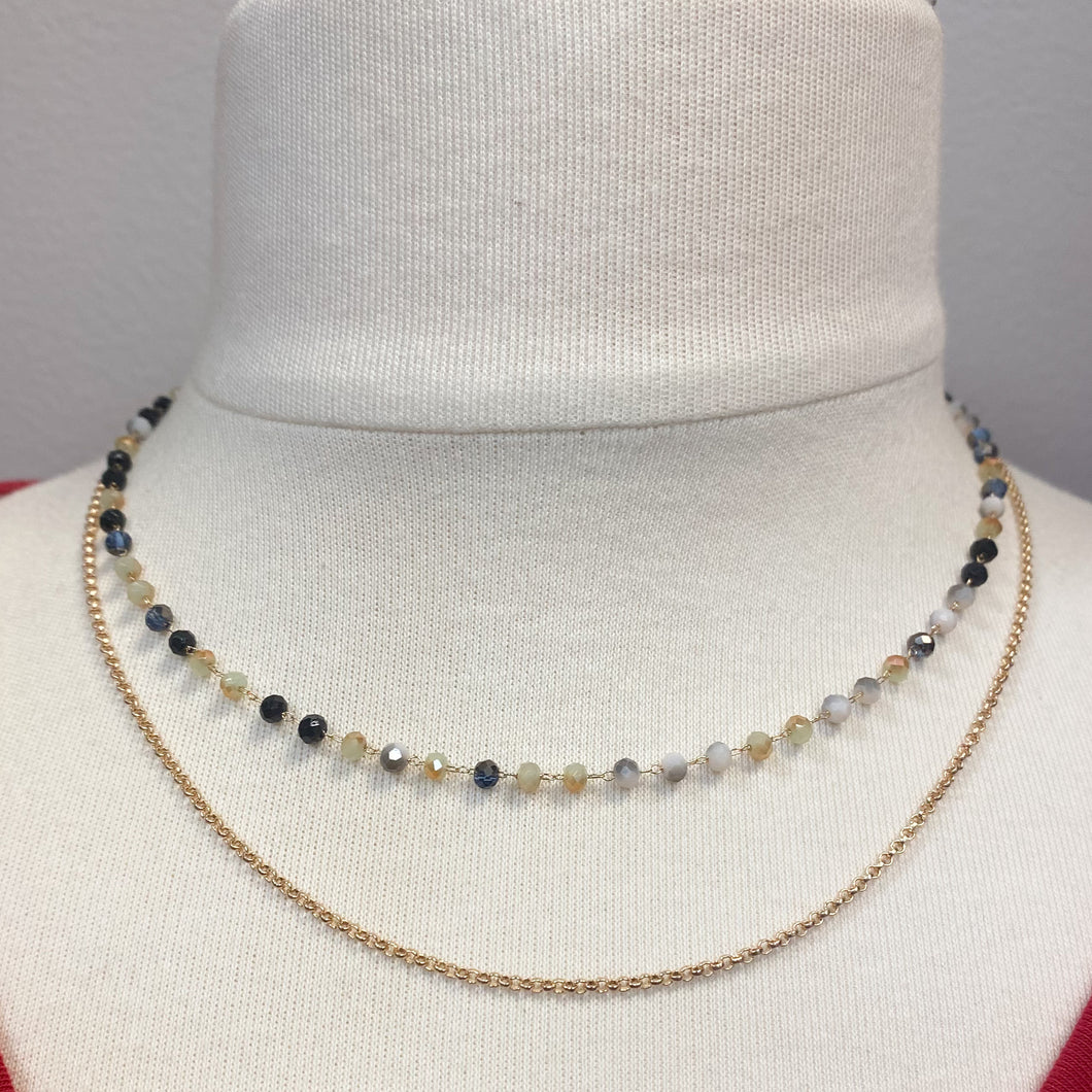 BLACK & GOLD BEADED LAYERED NECKLACE