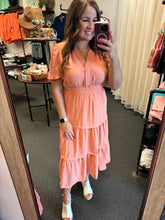 Load image into Gallery viewer, CORAL V-NECK TIERED DRESS
