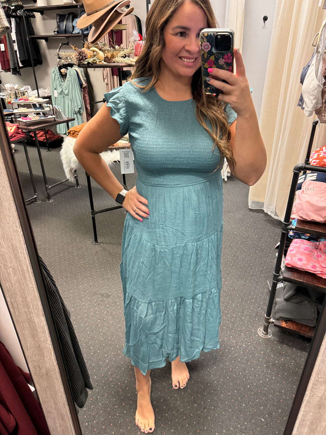 HANNAH SMOCKED MIDI DRESS