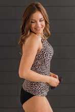 Load image into Gallery viewer, CHASING SUNSETS TANKINI SWIM TOP- TAUPE &amp; BLACK LEOPARD
