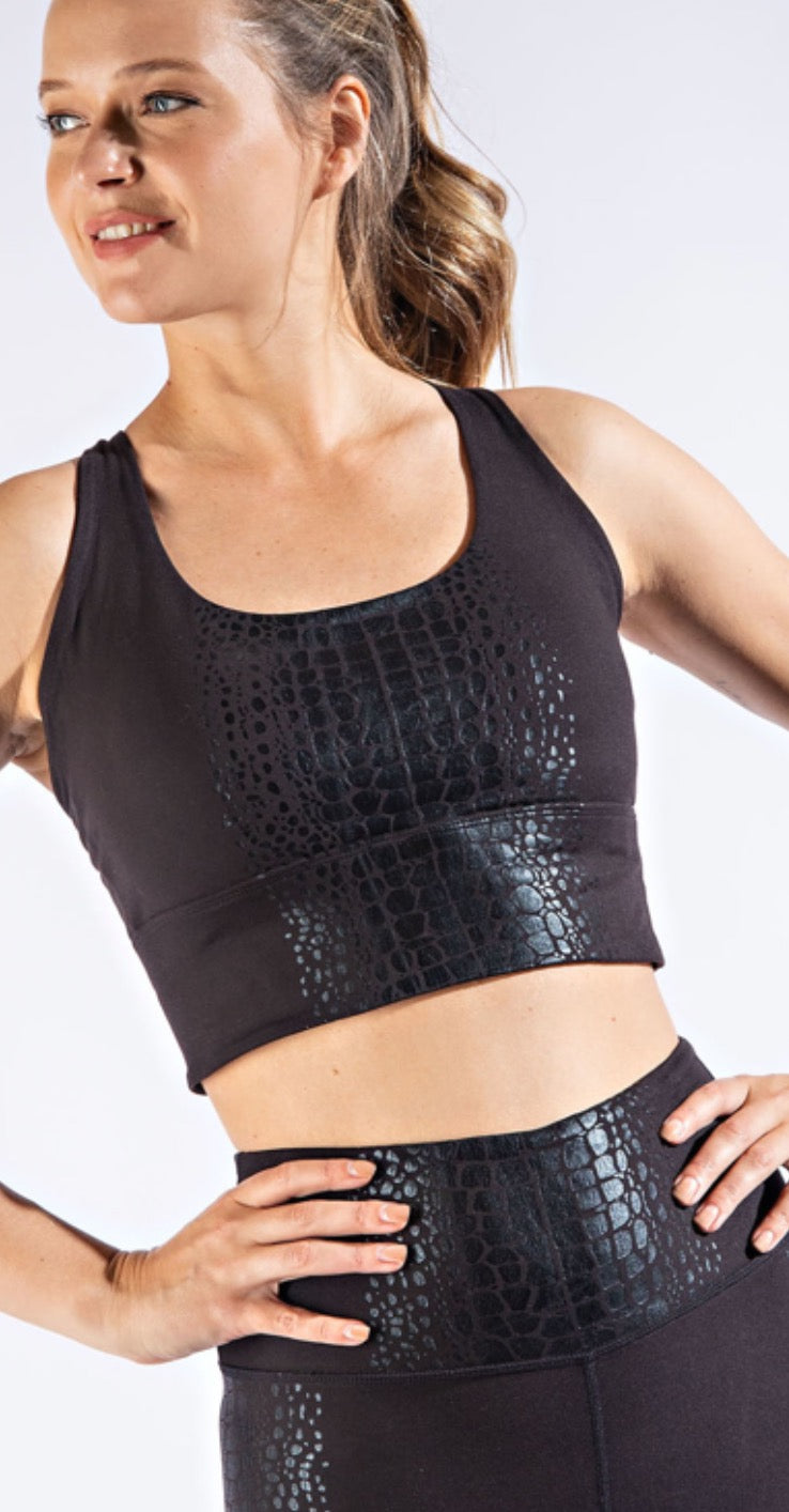 RAE MODE CRISSCROSS PADDED SPORTS BRA WITH ANIMAL PRINT